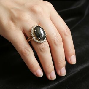 Black Sapphire And Cubic Zirconium Ring Sz 7.25